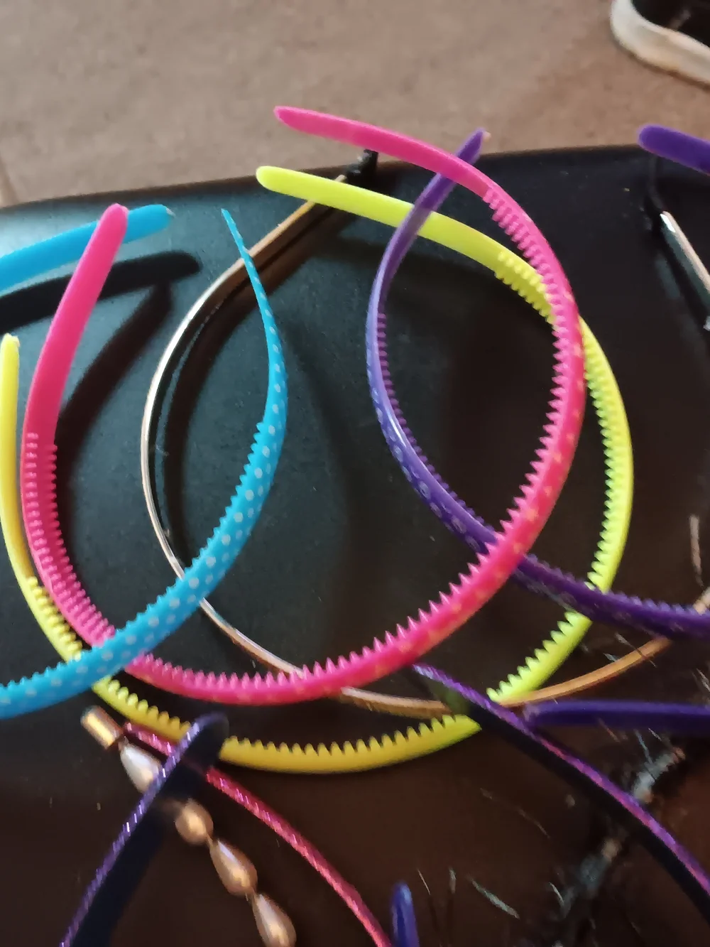 Assorted Girls Plastic Headbands - Purple, Blue, Pink, Yellow, Brown, Set Of 10